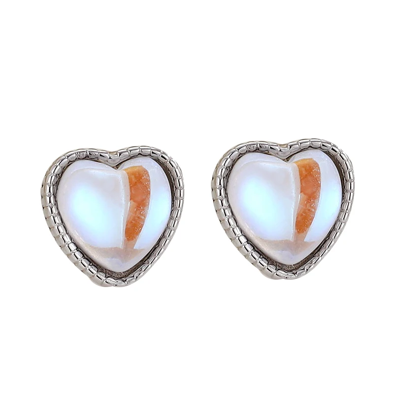 

S925 Sterling silver moonstone heart-shaped earrings Simple temperament women's jewelry