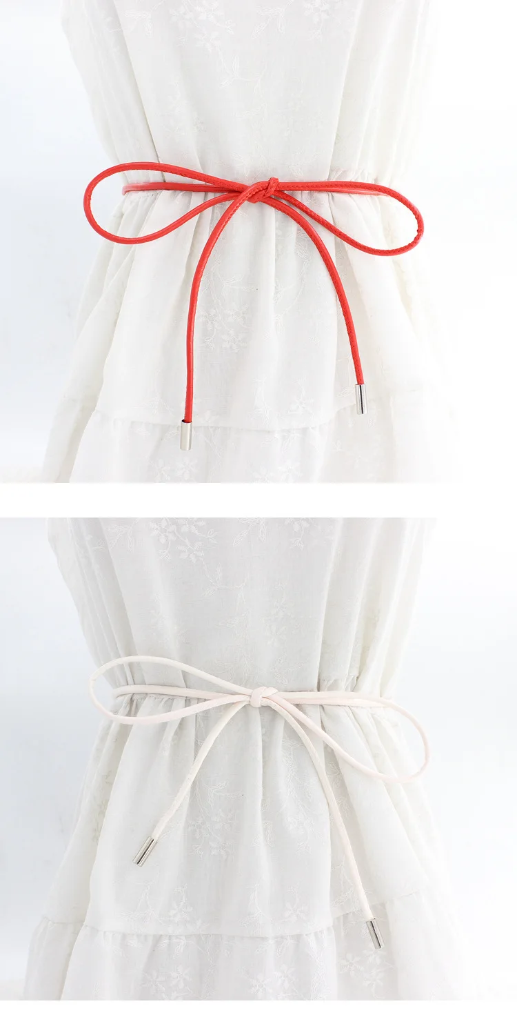 0.6cm Simple Round PU Leather Knotted Rope Waistband Thin Belt Women Decorative Waist Rope Skirt Coat Sweater Straps 160cm