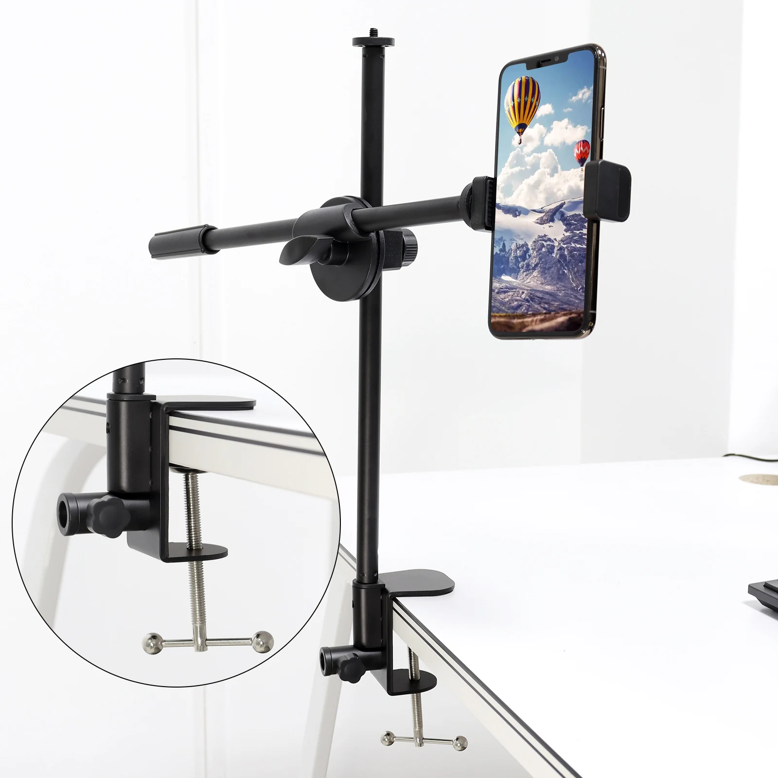 2-IN-1 Large Table Mount Clamp Metal Desk Clamp Mic Holder Microphone Suspension Boom Scissor Arm Bracket