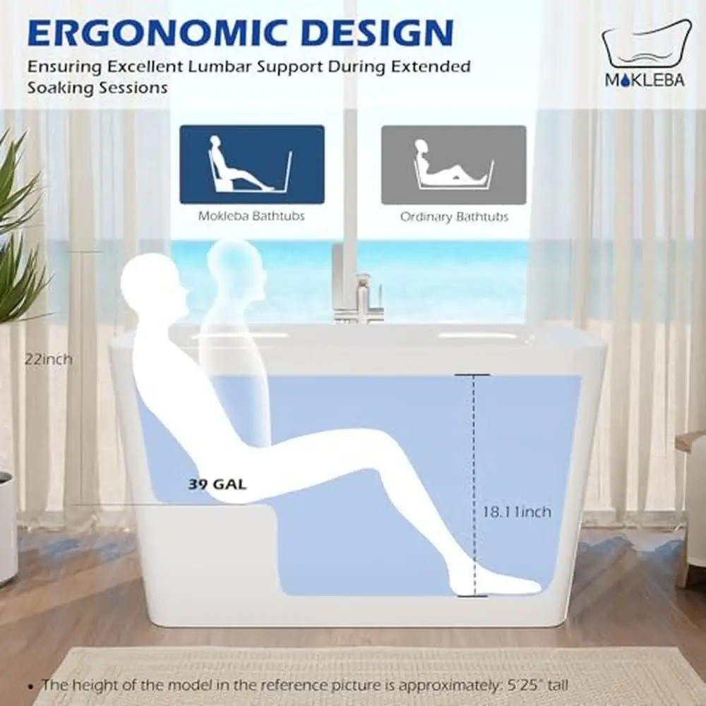 Lucite Acrylic Freestanding Bathtub 47" with Seat Design Japanese Soaking Tub Chrome Drain Slotted Overflow Easy Installation & 4