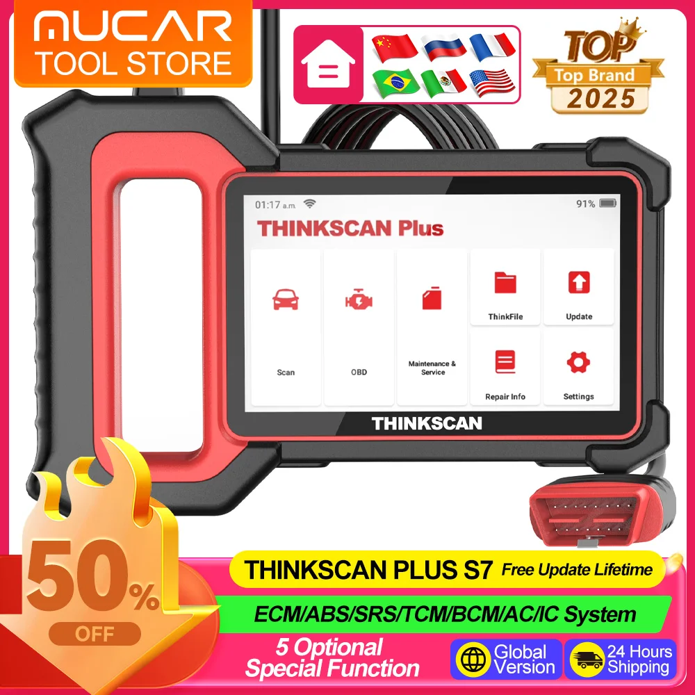 Thinkscan-Outils de Diagnostic pour Voiture, Scanner Obd2, Lecteur de Code, 5 Réinitialisations, Gratuit à Vie, Plus S7, Dock, S5, S4