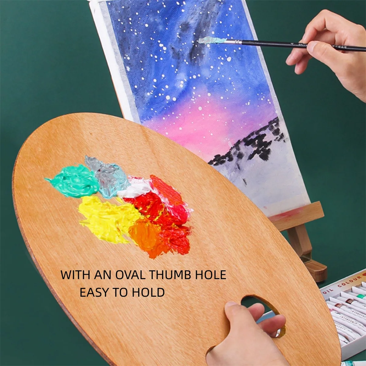 11.2" X 7.9" Wooden Paint Palette with Thumb Hole Wood Oil Paint Palette Artist Pallet for Art Supply 2