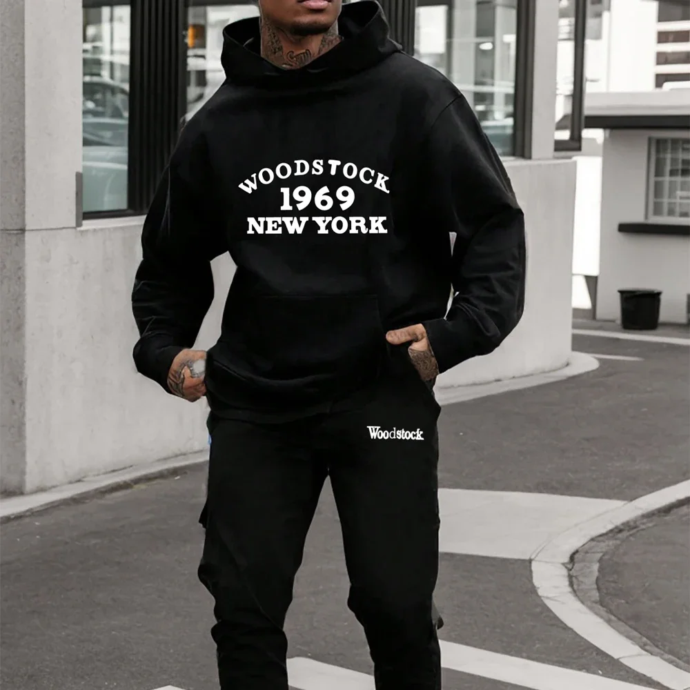 Men's Hoodie Pants Sets New York City Letters Sweatshirts Loose Sweatpants Suit Fleece Jogging Sweatshirt Trousers Outfits Suits 5
