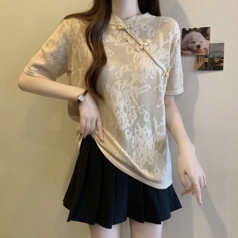 

Женская трикотажная рубашка из вискозы, с коротким рукавом