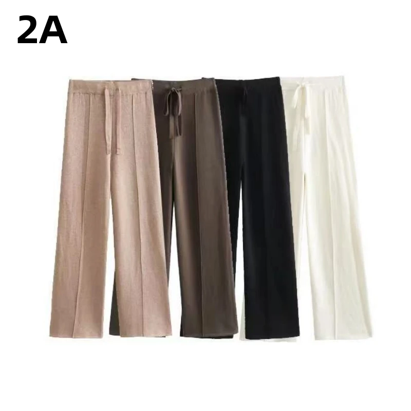 

2ABA Knitted Women Pants Fall Winter 2023 Fashion Soild velvet High Waist Wide Leg Sweatpants Casual Straight Loose Trousers