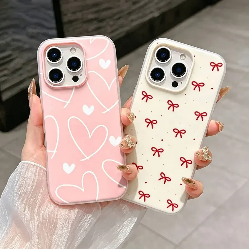 Elegant Heart Bow Candy Shell Phone Case - 2-in-1 Protection