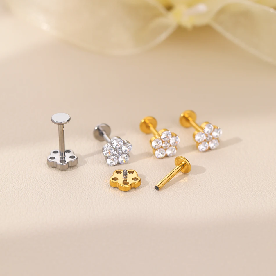 6 Orecchini Per Cartilagine 16G - Con CZ, Luna, Cuore, Foglia, Per Elice, Trago E Labret - Foto 5