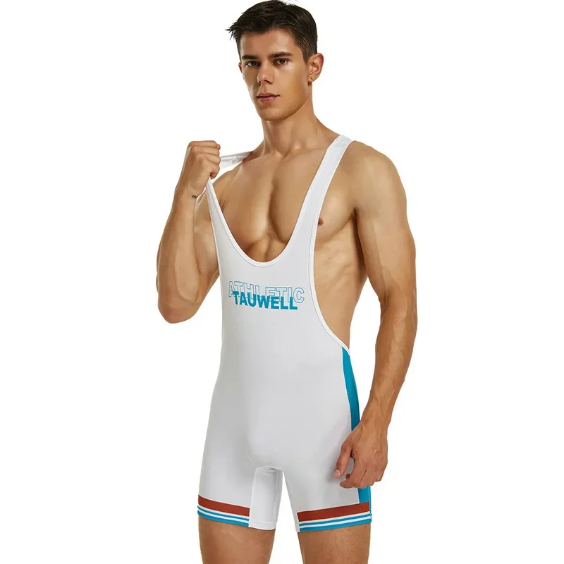 Mens Sleeveless Wrestling Suit Boxing Skinsuit Weightlifting Clothing Gym Match Tights Training Wrestling