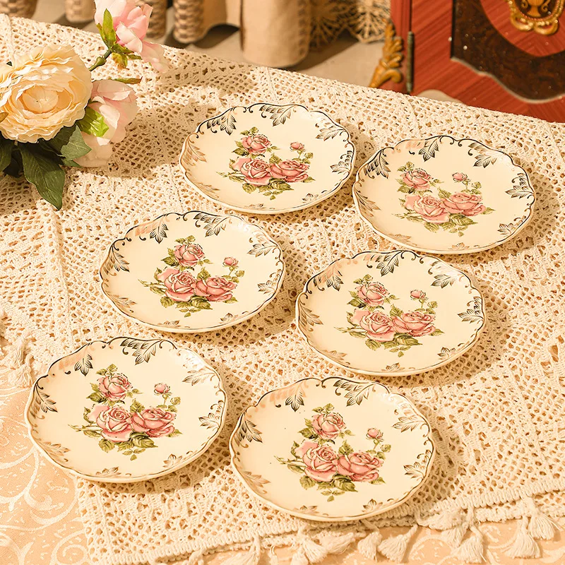 Beige Rose Painted Ceramic Plates Soup Bowls Rice Bowls Dessert Plates Dishes Kitchen Utensils Restaurant Service Boards