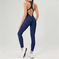 Women's Athletic Scrunch Jumpsuit - Fitness & Yoga Short Set with Zipper - M (DarkBlue Pant Set)
