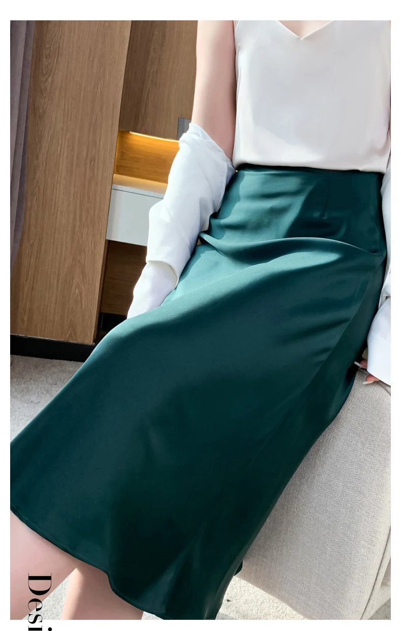 Silk Skirt Women's Spring Summer A-Line Mid-Length Knitt Fishtail Skirt High-Waist Temperament Bottoms Loose and Thin Hip Skirt brown skirt