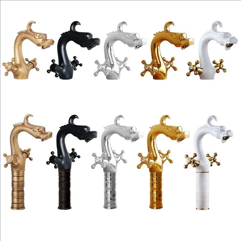 SKIKHN Vintage Wasserhahn Mit Drachen-Gravur - Antik-Kupfer Optik Für Bad, Küche & Garten