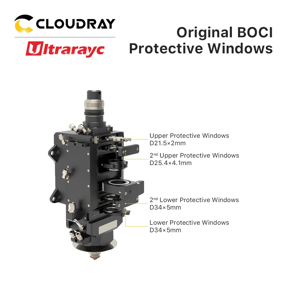 Ultrarayc 오리지널 BOCI 레이저 보호 윈도우, BOCI 커팅 헤드용 광학 보호 렌즈, 21.5x2, 25.4x4.1, 34x5mm, 15-30KW