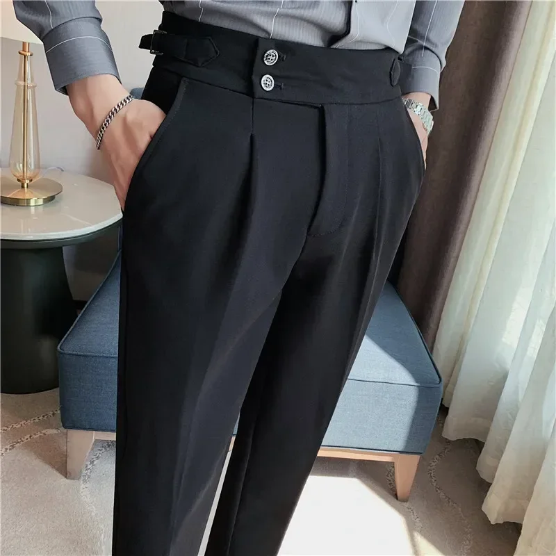 Business Pants High Quality Business Casual Draped High-waist Trousers Men Solid Color Formal Pants Male Formal Office Social Suit Pants