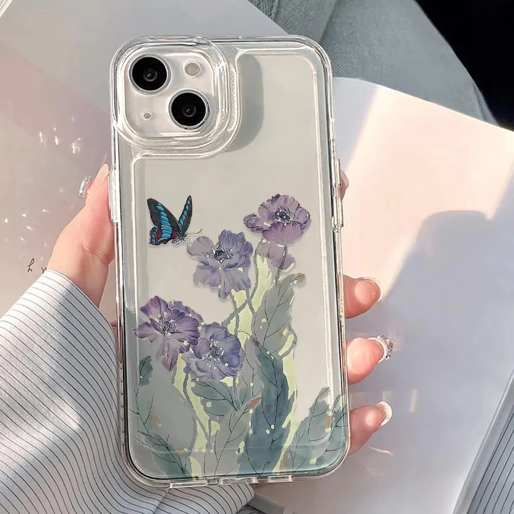 Elegant Rose Flower Pattern Clear Phone Case with Protective Bumper Cover