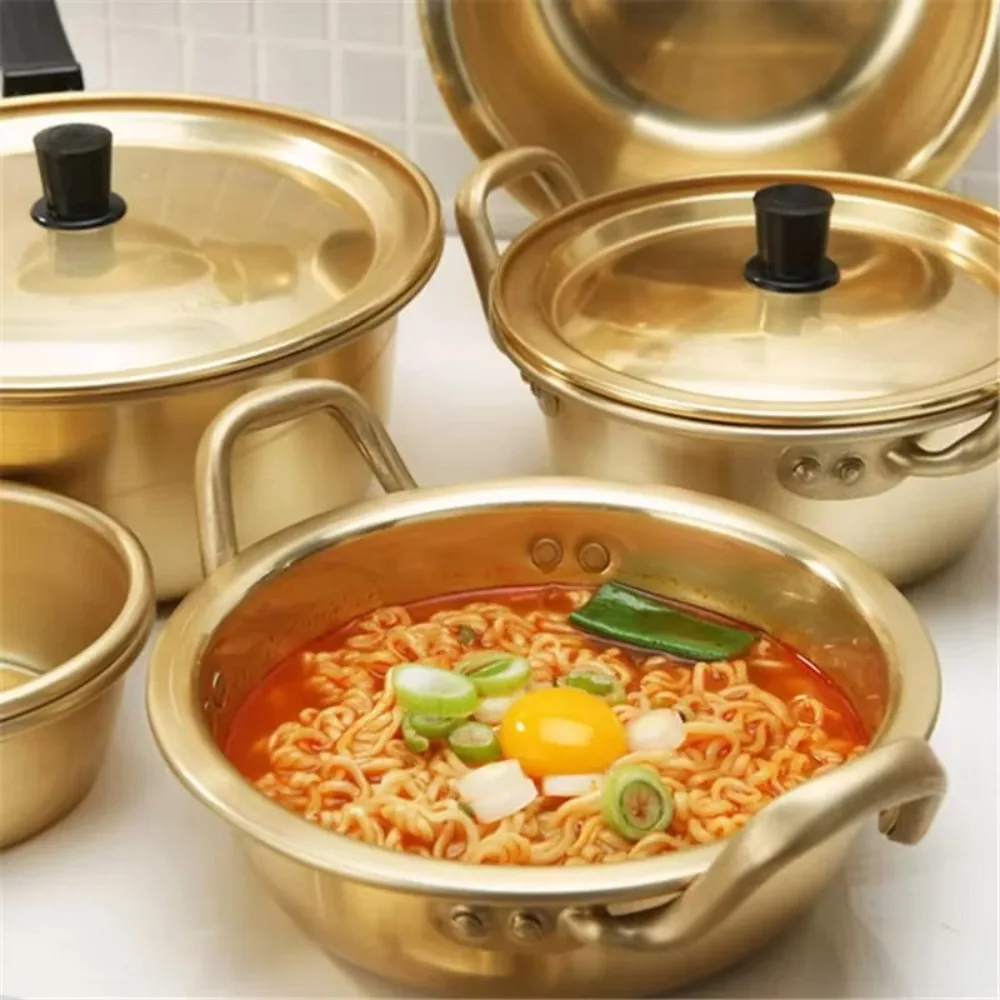 Gold Ramen Noodle Pot Aluminum Easy To Clean Soup Hot Pot Universal Double Ears with Lid Noodle Cooking Induction Cooker Gas