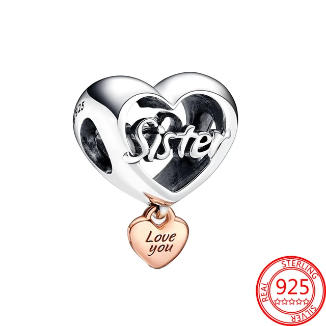 Original Pendant S925 Silver Love You Sister Heart Charm Fit Pandora  Bracelet DIY Sister Jewelry Birthday