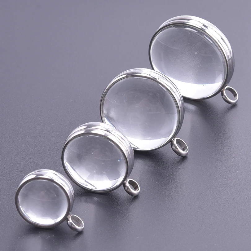 10Pcs/Lot 17mm/22mm/27mm/30mm Diy Stainless Steel Round Double Curved Glass Memory Picture Floating Locket Pendant Jewelry Bulk