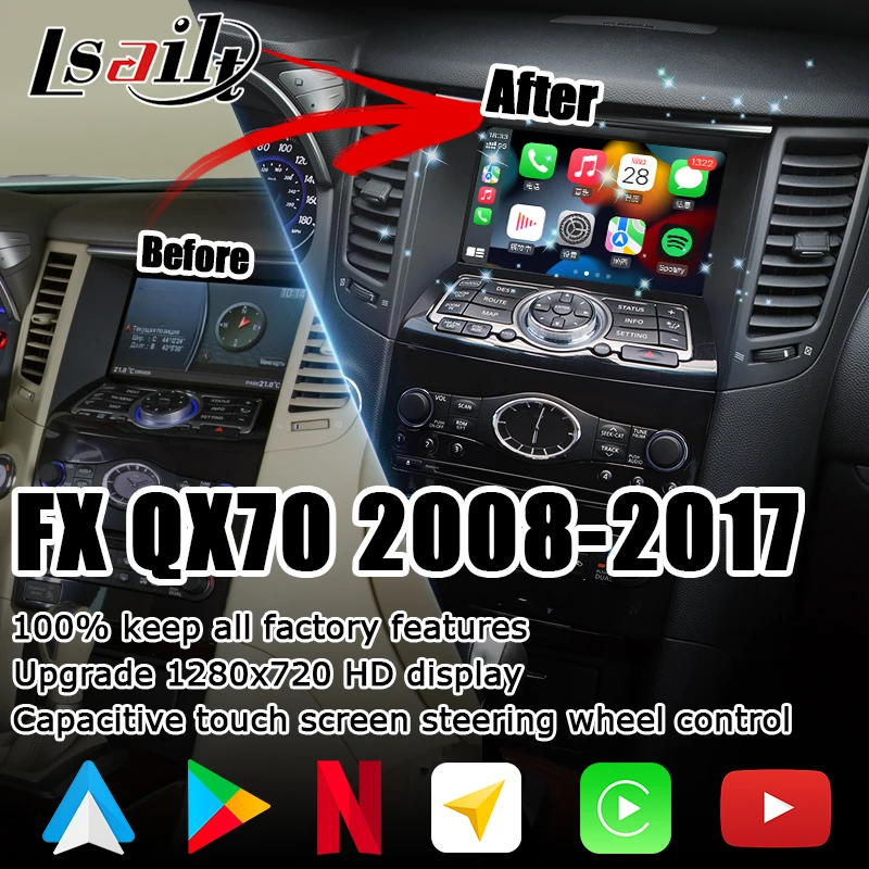 Android carplay HD screen upgrade for Infiniti FX35 FX37 FX50 FX QX70 2008-2017 with video bypass android auto 08IT by Lsailt garmin gps for cars
