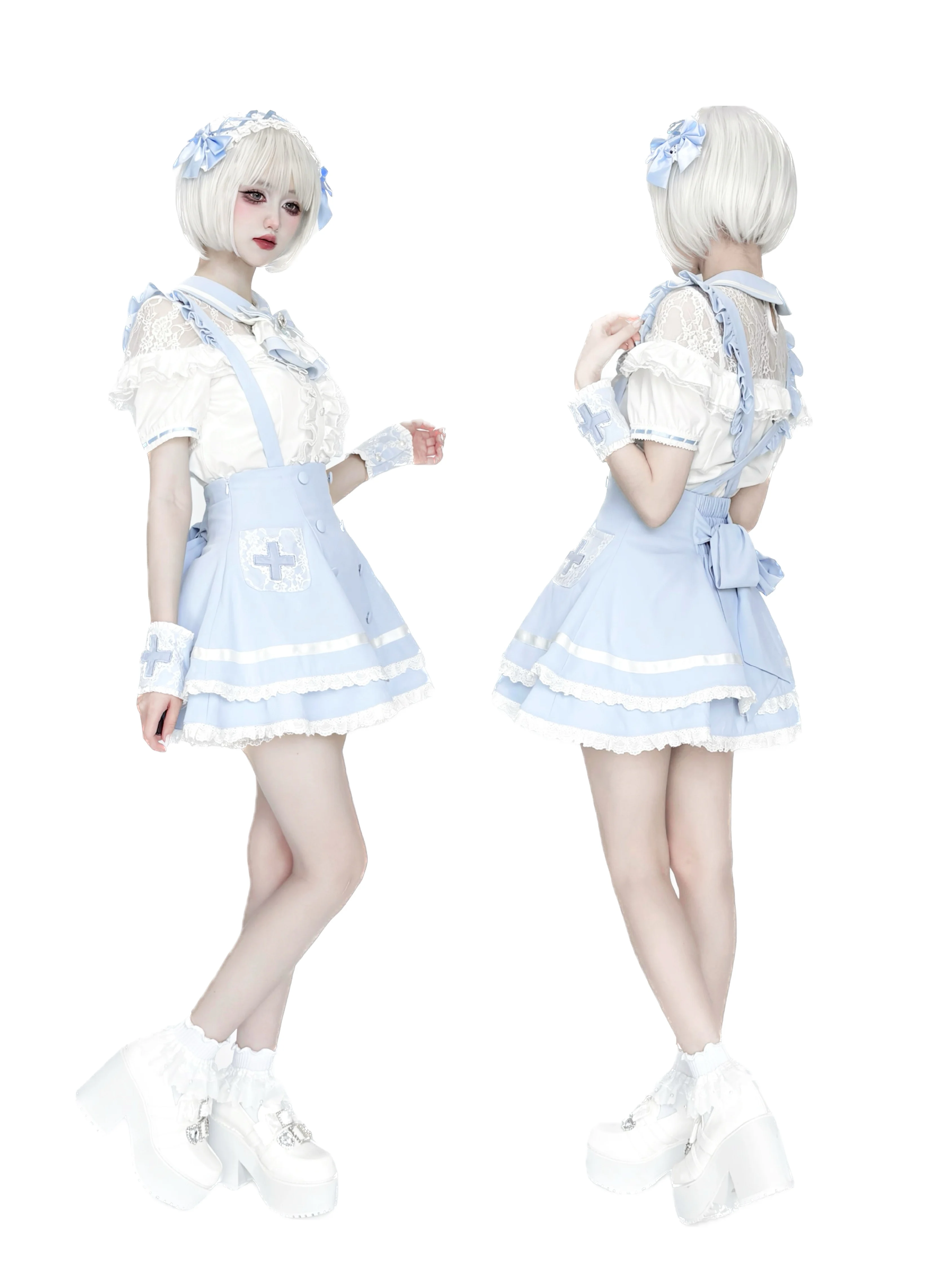 Women's White Gothic Lolita Two-Piece Set