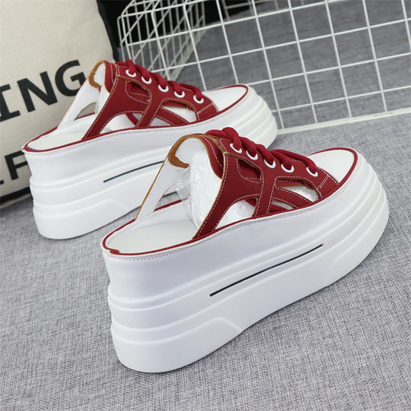 

Muffin Thick Soled Women's Shoes 2023 Summer New Style Non Heel Inner Heightening Casual Shoes Women's Hollow Vulcanized Shoes