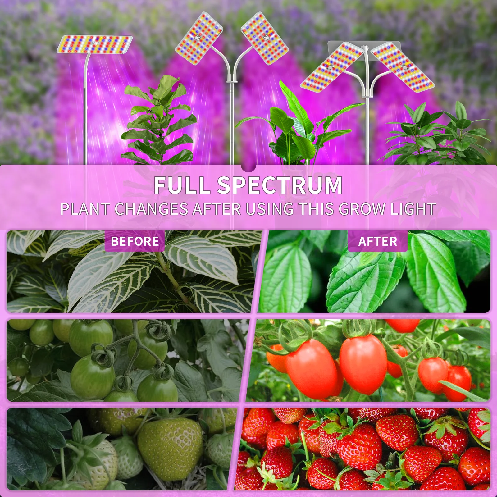 3pcs KING Grow Light Full Spectrum Tri-Head Phyto Lamp 48W For Indoor Plants Adjustable Stand 4/8/12H Timmer dimmable 360 LEDS