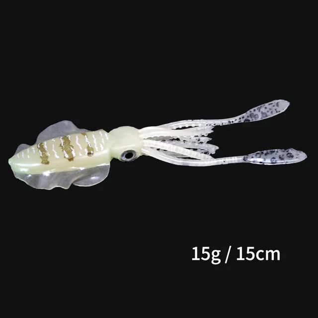 ORJD Trolling Lure Soft Squid Lure 7g 15g 20g 60g Luminous UV Squid Jig For Sea Fishing Boat Fishing Wobbler Bait For Snapper 15G 15CM NO HOOK