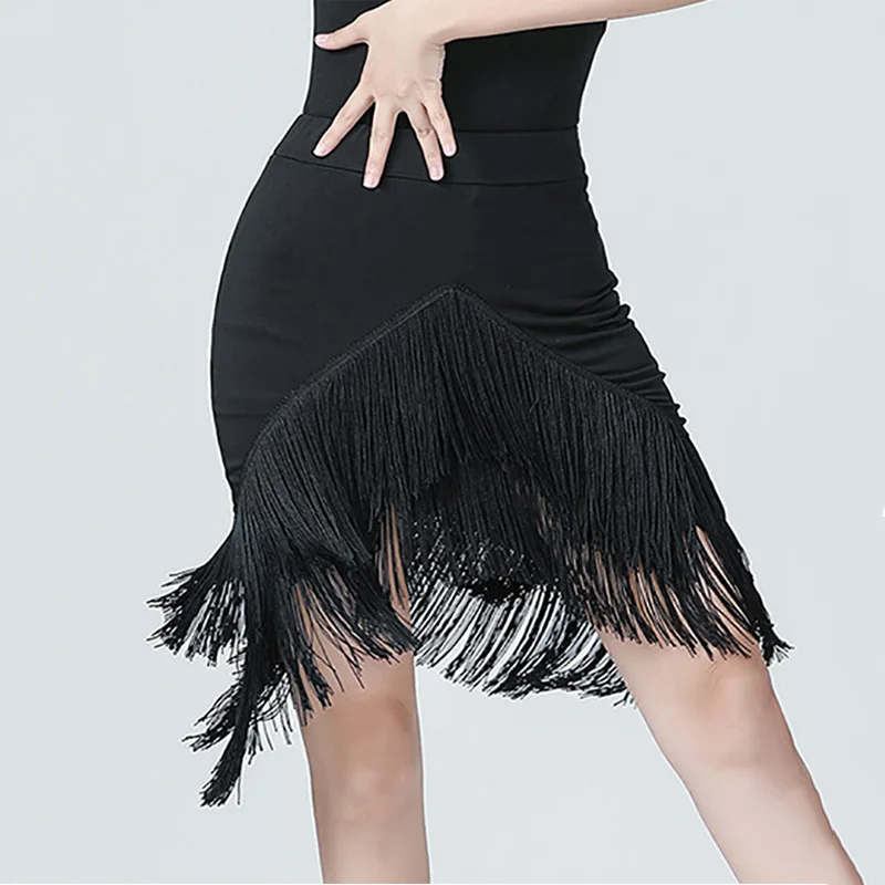 

Women Latin Dance Skirts Chacha Ballroom Rumba Samba Irregular Tassels Dancewear Adult Female Training Performance Costumes