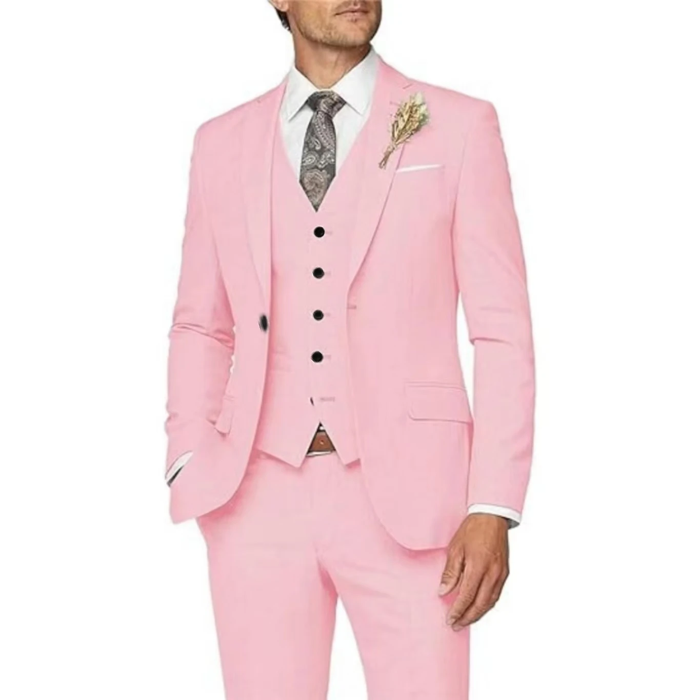 Formal Men Suits 3 Pieces Jacket Vest Pants Elegant Sets Of Clothes Brides Wedding Dresses