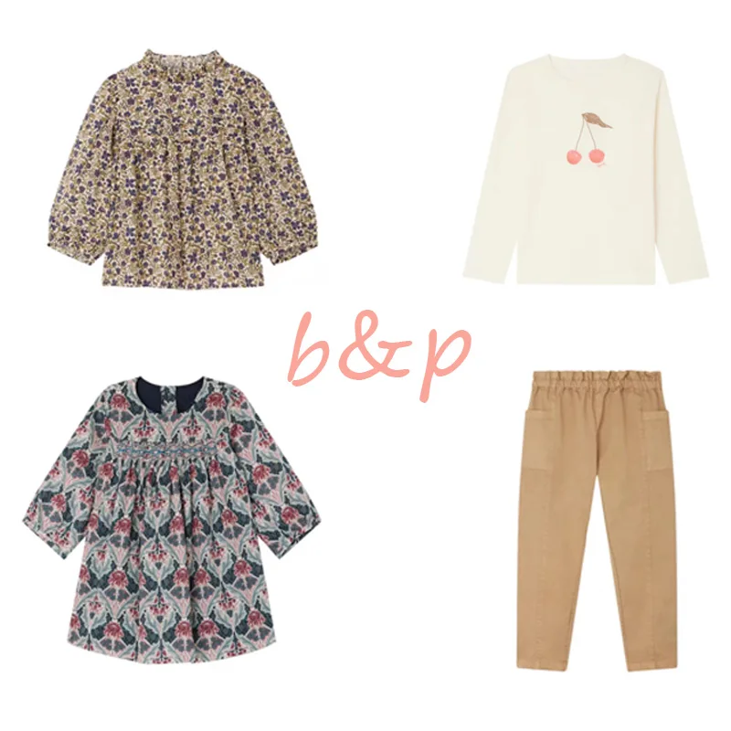 

Pre-sale (ship September) 2023 Baby Girls Clothes BP Print Floral Shirts Kids Dress for Girls Long Sleeve Cherry Top Boys Pants