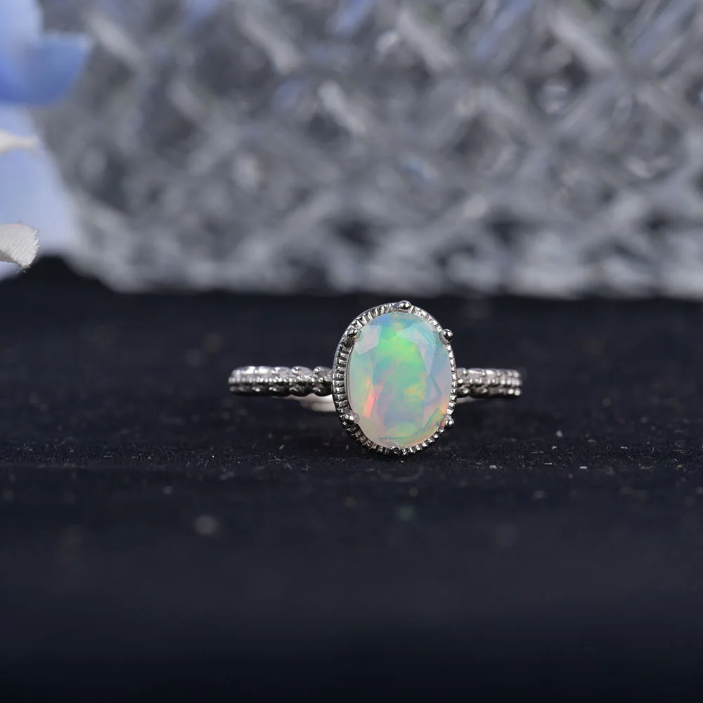 ITSMOS Natural Faceted Opal Ring S925 sterling Silver Gemstone Australian Opal 8*10mm Fashion Delicate Jewelry Rings for Women ITSMOS Natural Faceted Opal Ring S925 sterling Silver Gemstone Australian Opal 8*10mm Fashion Delicate Jewelry Rings for Women