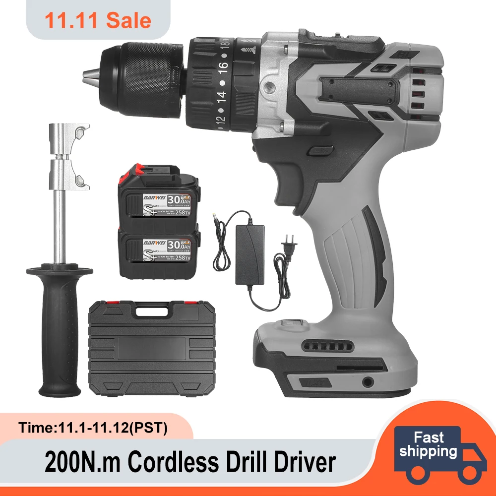 Cordless Drill Driver 200n.m 1/2in Metal Keyless Chuck 20+3 Position 0 ...