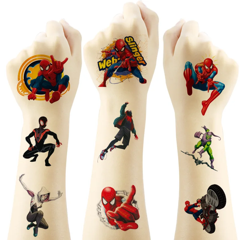 Marvel Spiderman Temporary Tattoo Stickers Anime Spider-Man Cartoon Tattoo Sticker Kids Birthday Party Gifts Body Art