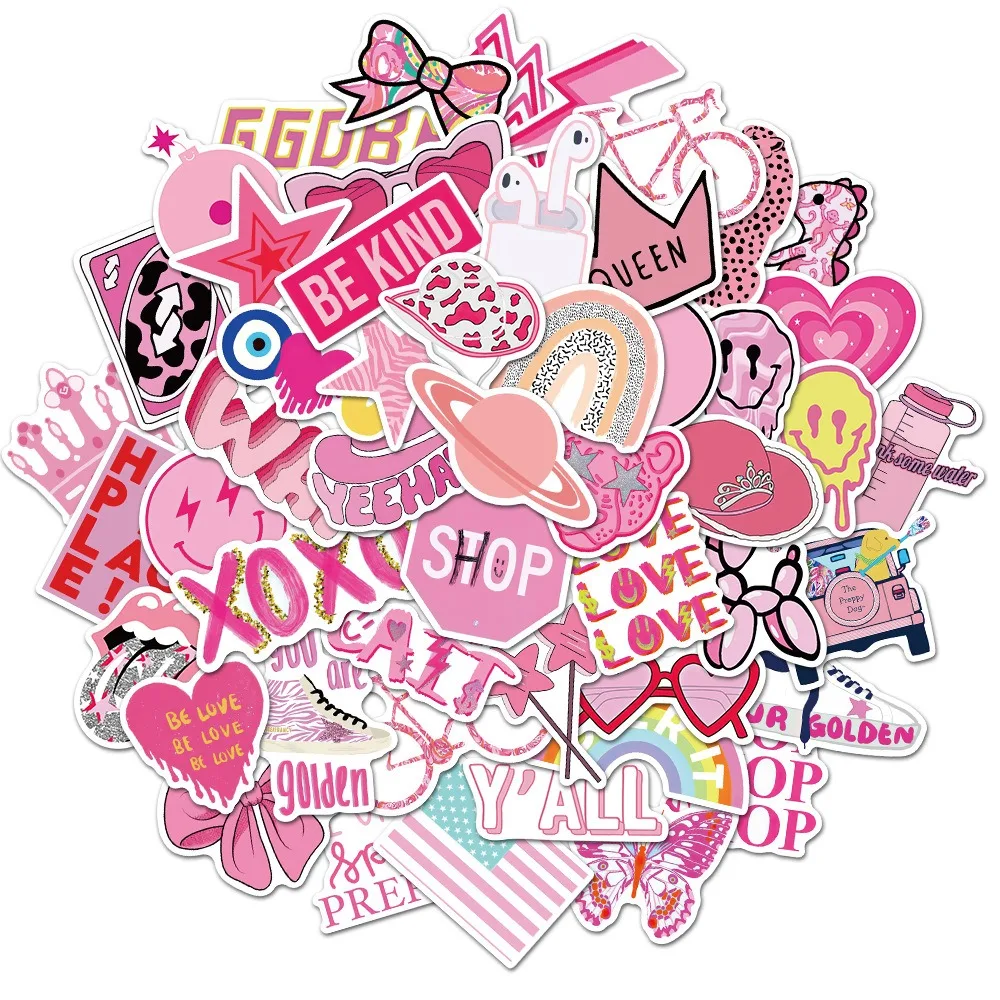 10/30/50PCS Pink VSCO Cute Girl Graffiti Stickers Laptop Suitcases Scrapbooking Notebook Girls Stationery Decorative Stickers