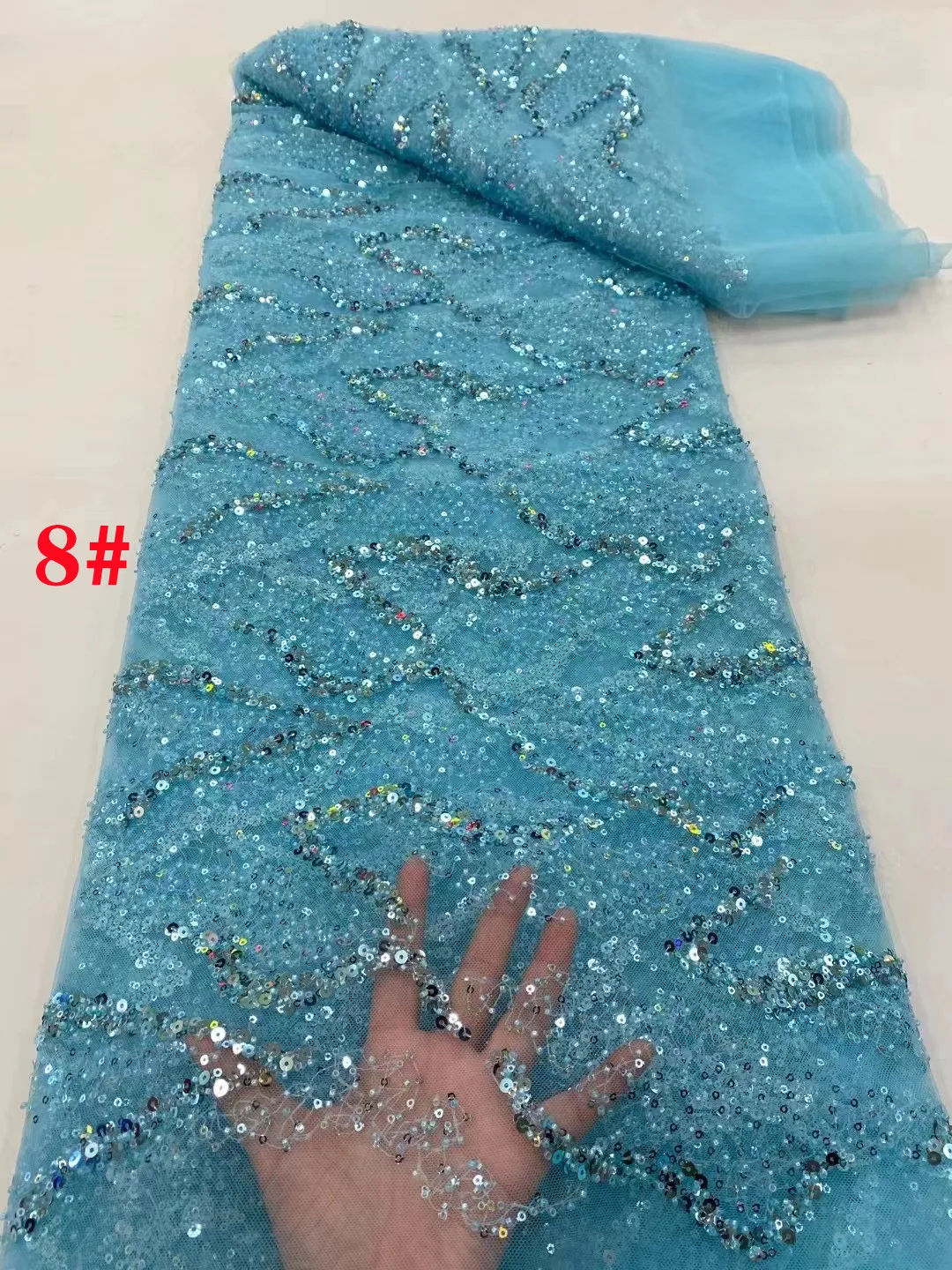 

New European Beaded + Colorful Sequins + Bead Embroidery Lace Wedding Dress Evening Dress Fabric