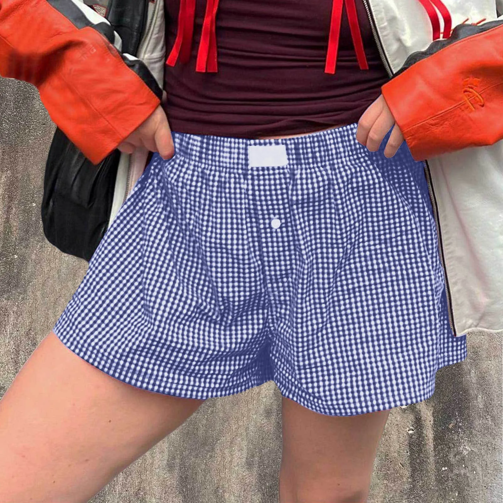 

Ladies Loose Casual Shorts Cute Soft Comfortable Plaid Printing Button Front Pajamas Elastic Waist Bottoms Shorts For Female