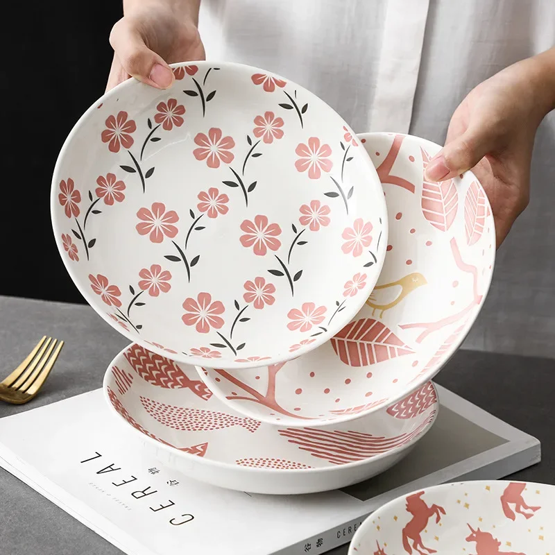Kitchen Ceramic Plate Sets Tableware Japanese Hand Painted Relief Underglaze Dishes Dinner Plate Set Home Restaurant Plates