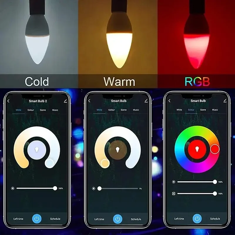 Description Picture 6 of itemSmart RGB Light LED Bulb Candle Lamps E14 Bluetooth 220V Crystal Dimmable APP Control Group Lamps For Home Bedroom Living Room