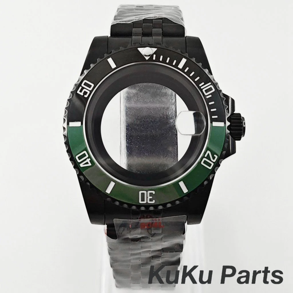 Black Purple GMT Bezel Watch Case with PVD Black Jubilee Bracelet and Sapphire Crystal