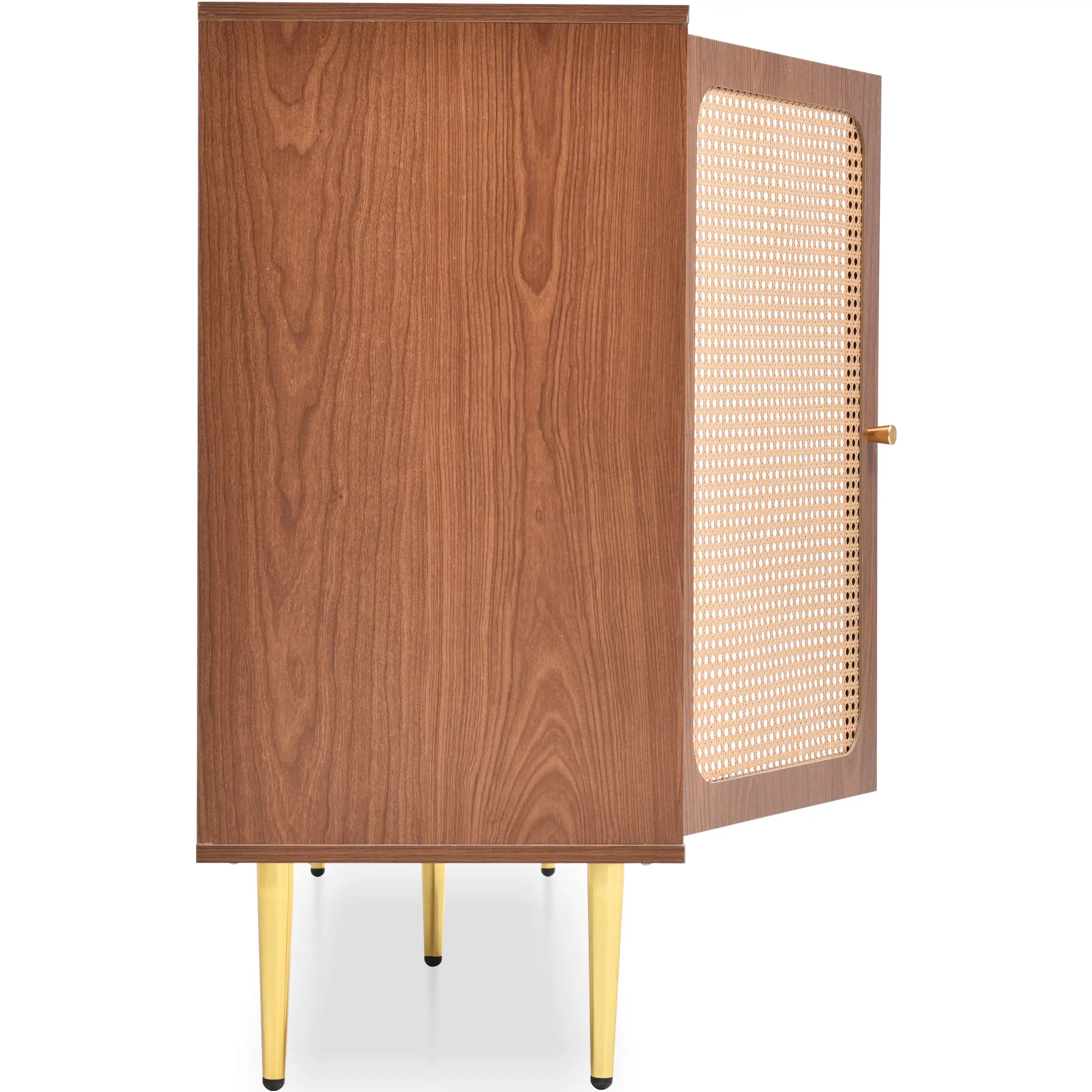 Kommode mit 2 Türen, 3 Schubladen, Rattanschränken, verstellbarem Regal, Walnuss-Finish – H90/B150/T40 cm. – Detail 21