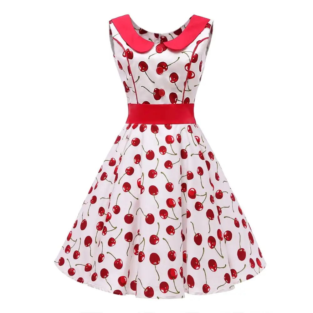

Cute Vintage Dress Sweet Cheery Empire Collared Girls Swing Dress