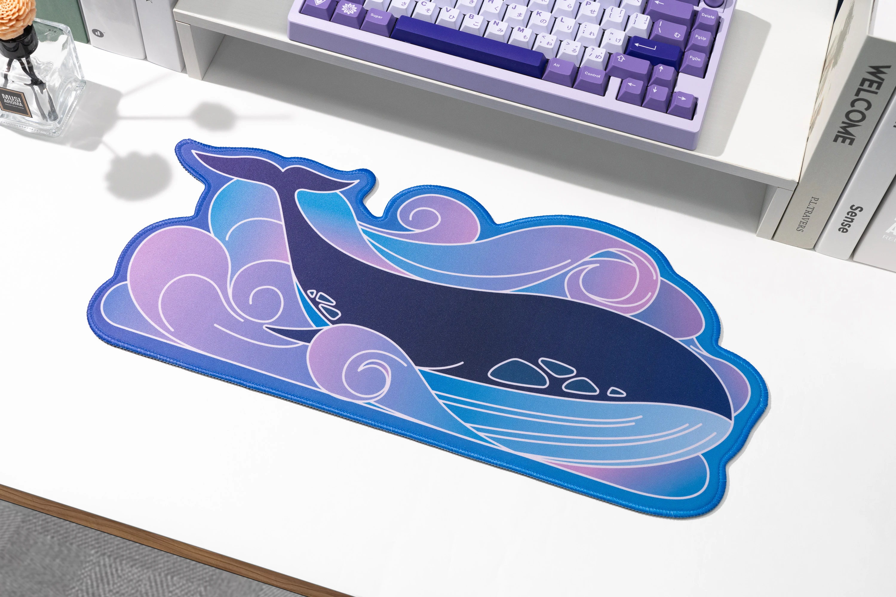 ND75 Purple Whale Mouse Pad, Extended Large Desk Mat for Keyboard and Mouse, Waterproof XXL Gaming Mousepad on-Slip Rubber Base