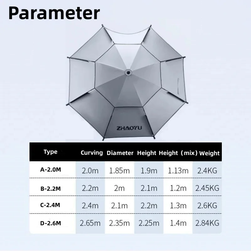 Fold parasol fishing umbrella 360&deg; adjustment 2-2.6M for summer sun protection anti-UV