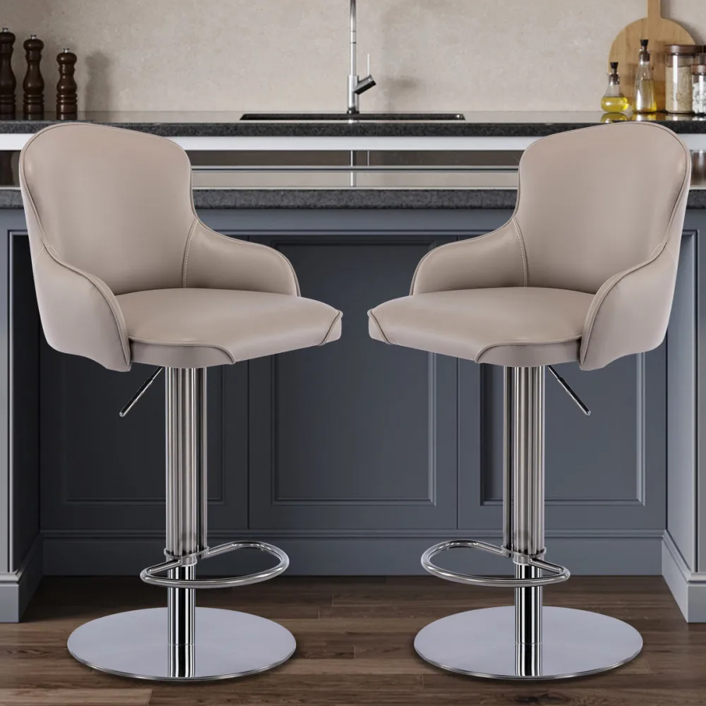 Barhocker aus schwarzem Titan-Edelstahl, moderner Lederstuhl der Güteklasse mit drehbarer Rückenlehne, höhenverstellbar für die Küchentheke – Detail 12