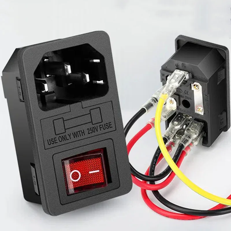 IEC320 C14 Electrical Socket with LED Rocker Switch and 10A Fuse
