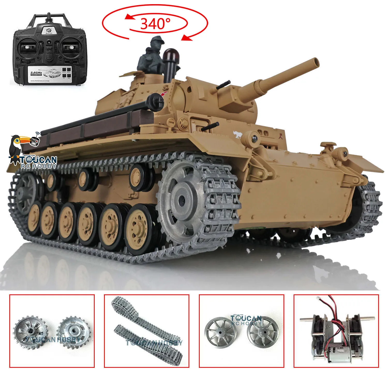 헝롱 1/16 7.0 업그레이드 독일 팬저 III H RTR RC 탱크 3849 메탈 트랙 배터리 포함 적외선 전투 장난감 소년용 자동차 TH17366