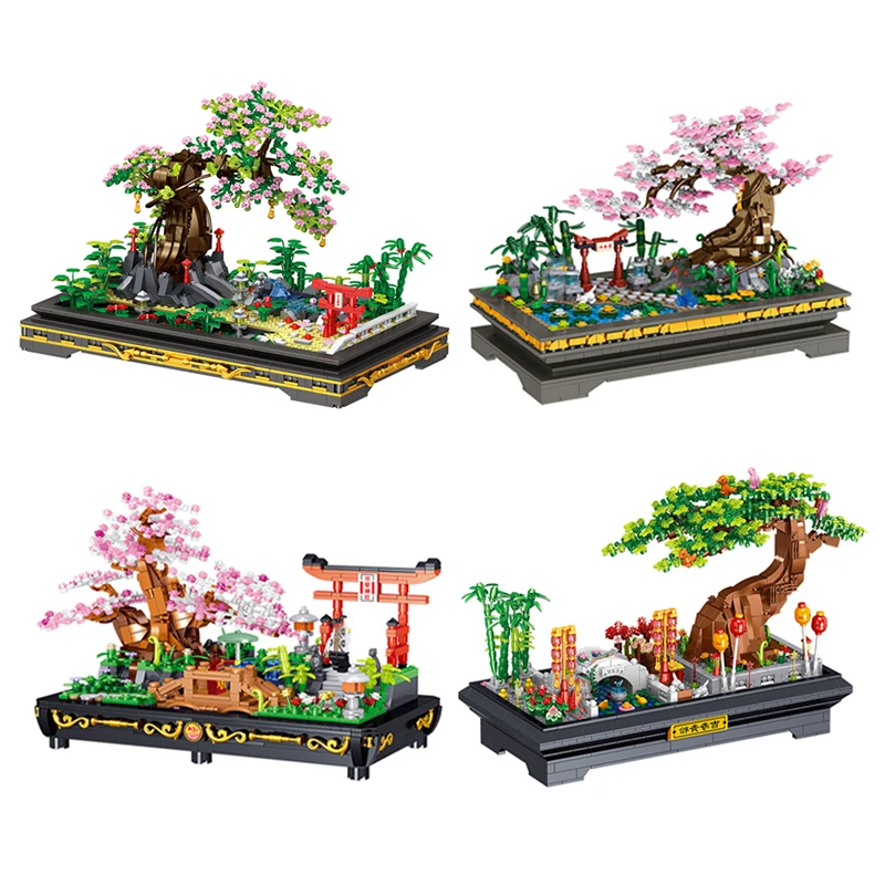 

Bonsai Block Cherry Blossom Pine Pavilion 3D Model Brick Plant Potted Home Decoration Mini Garden Figure Children's Toy Gift