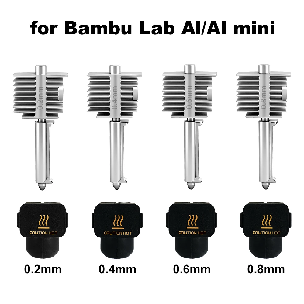 Hotend Kit for Bambu Lab A1 Or A1 Mini, Stainless Steel Integrated High-Precision A1 Nozzle Stainless Steel 0.2/0.4/0.6/0.8mm