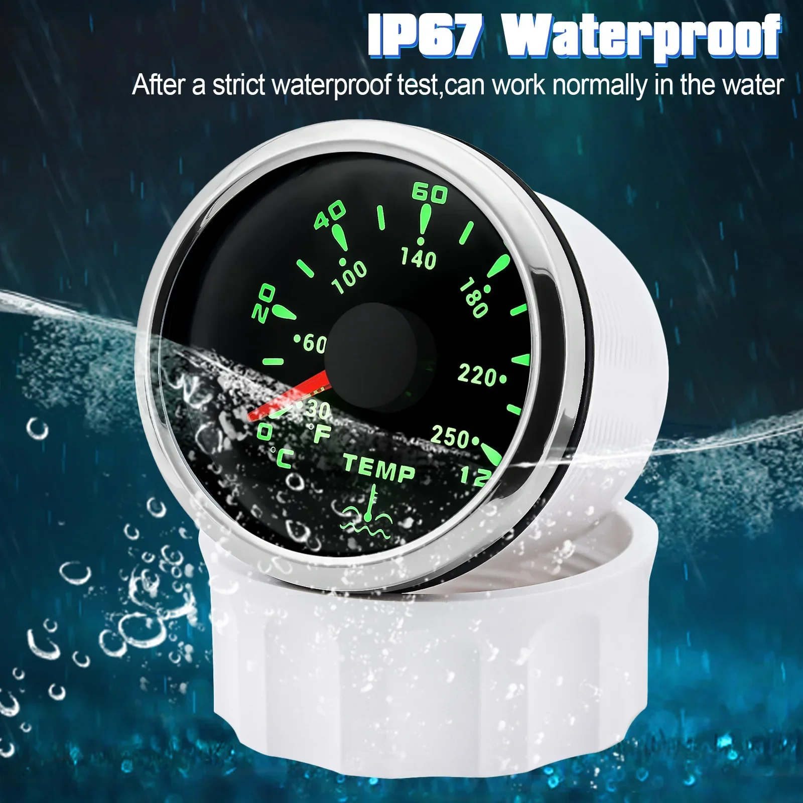 7 Colors Backlight 52MM Water Temperature Gauge 0~120℃ Water Temp Sensor 1/8NPT