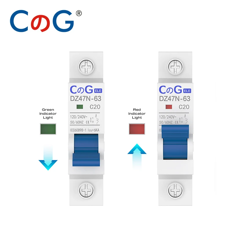 CG 2Pcs Set AC Miniature Circuit Breaker 1Pole 6A 10A 16A 20A 25A 32A 40A 50A 63A 120/240V Thermal Magnetic Trip Din Rail Mount circuit breaker solar circuit breaker